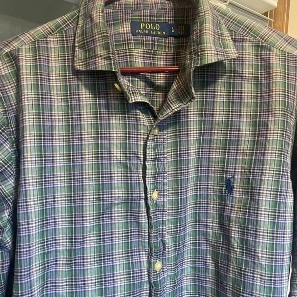 Men’s Polo Ralph Lauren button down dress shirt purple green plaid, NWOT - Picture 3 of 3